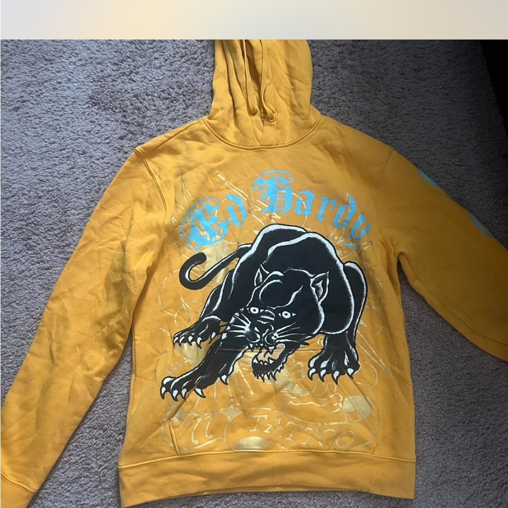Ed Hardy Tan Hoodie with Iconic Logo